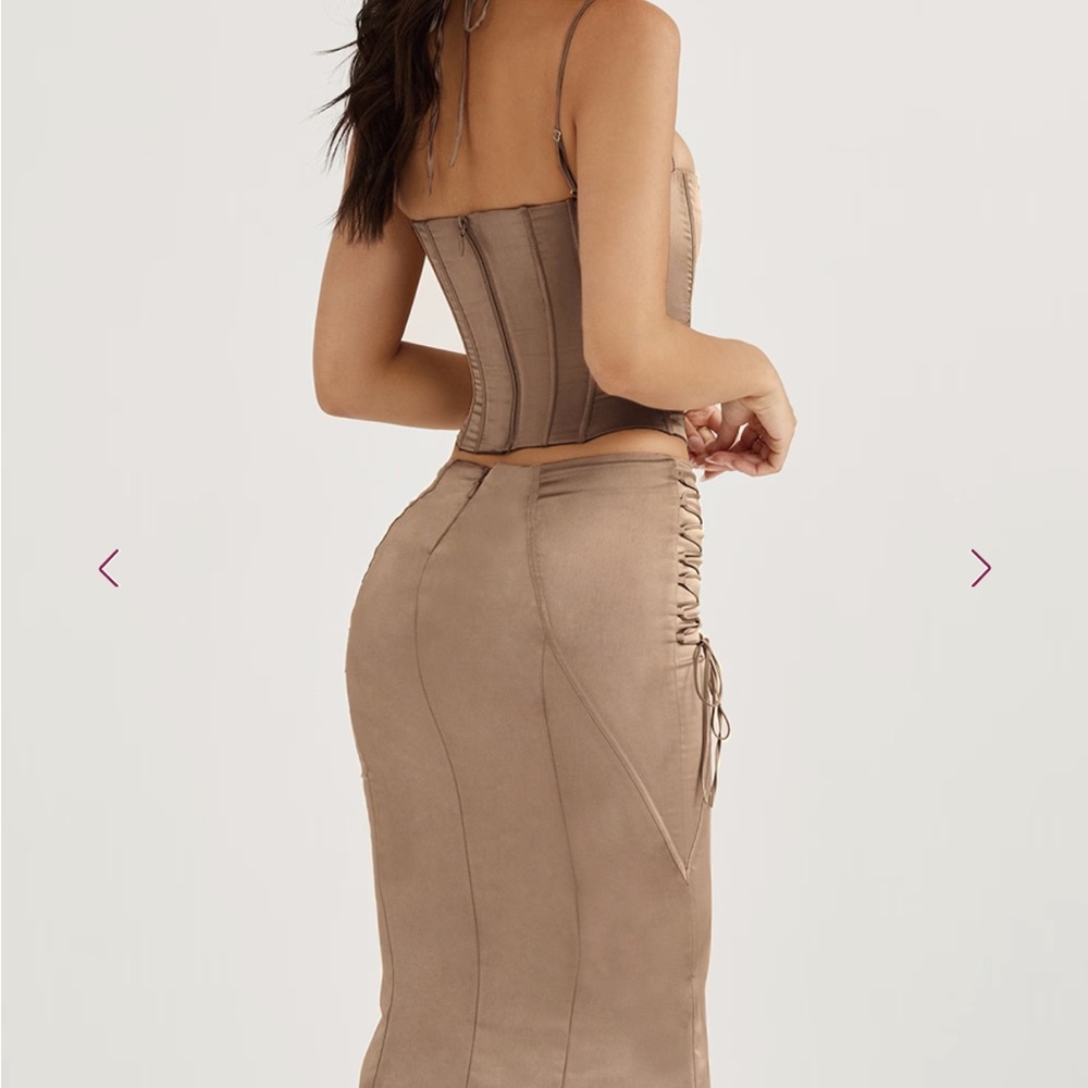 House of CB Satin Taupe Corset Top with Lace-Up Details - Picture 2 of 12